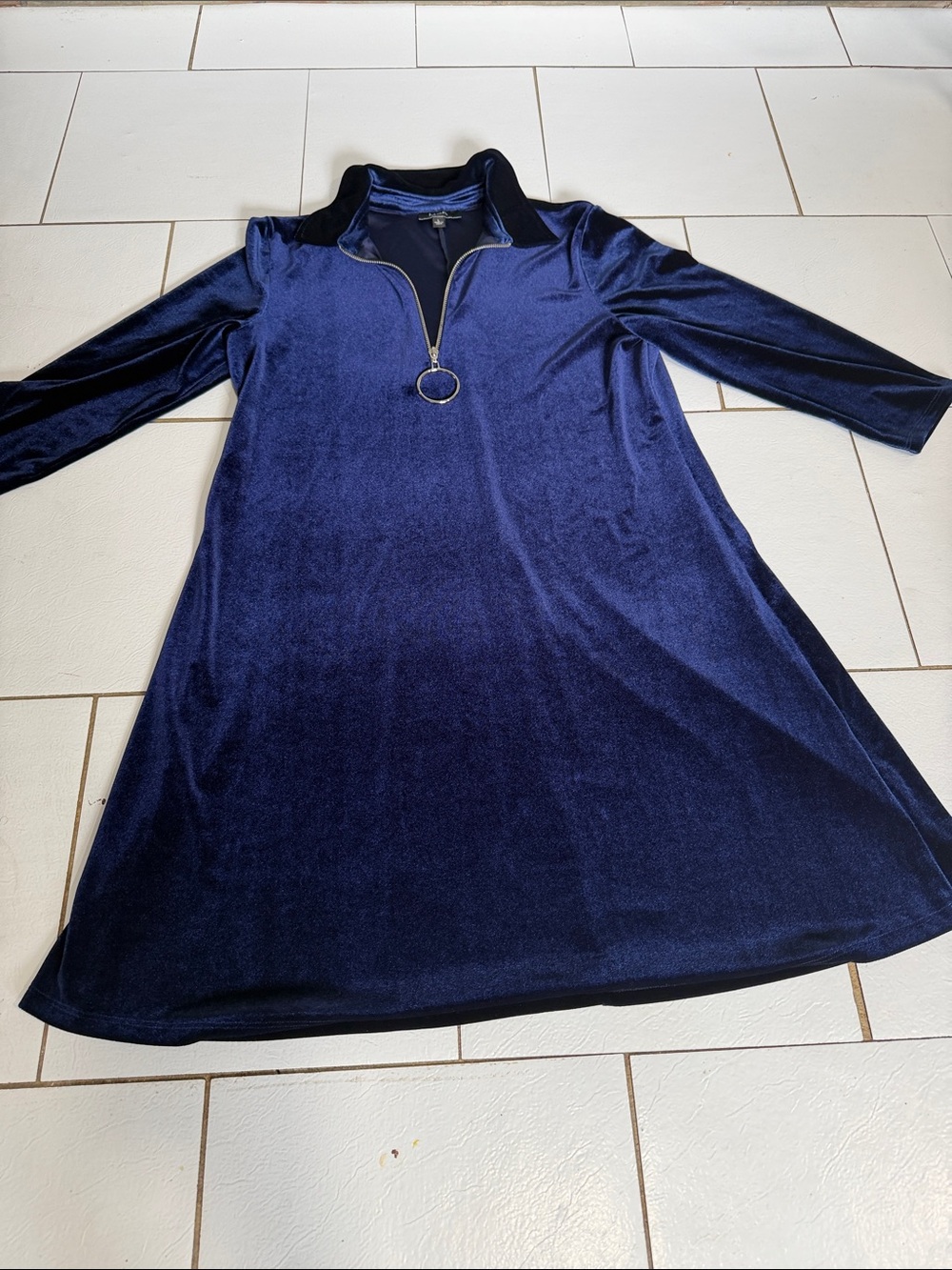 MSK Deep Navy Blue Velvet Mini Dress with Ring Zip